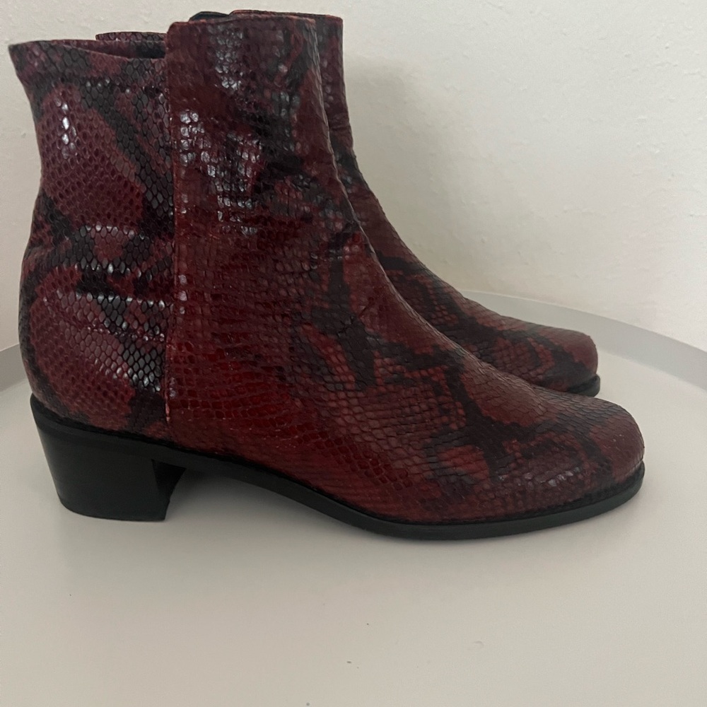 Stuart Weitzman Red Snake Pattern Ankle Boots - image 2